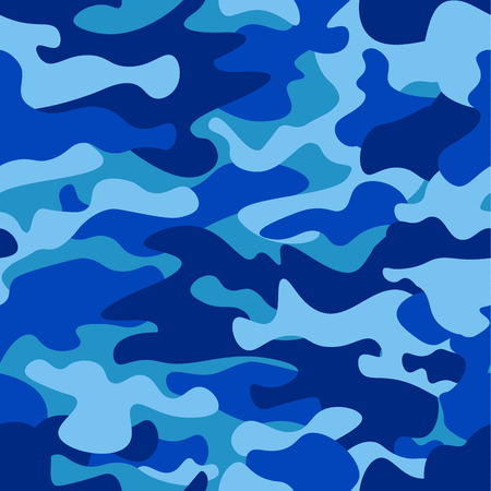 Camouflage pattern background seamless vector illustration. Classic clothing style masking camo repeat print. Blue colors marines texture.のイラスト素材