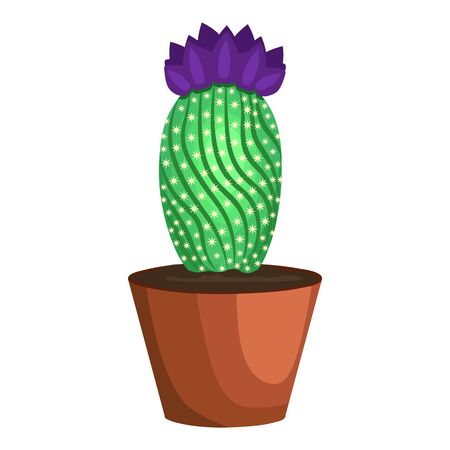 Cactus pot with purple flower icon. Cartoon of cactus pot with purple flower vector icon for web design isolated on white backgroundのイラスト素材