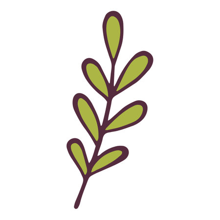 Green leaf branch icon, hand drawn and outline styleのイラスト素材