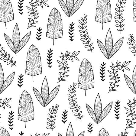 Botanical seamless pattern with spring blooming garden flowers hand drawn with contour lines on white background. Backdrop with seasonal flowering plants. Natural vector illustration for wallpaper.のイラスト素材