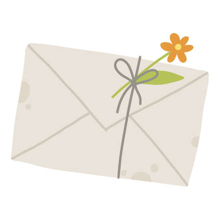 Collection envelope with mail, postmark and postcard vector flat, cartoon illustration. Various craft paper letters, stationery, sealing wax and handmade card isolated on whiteのイラスト素材