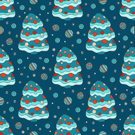 Christmas ball tree seamless pattern. Vector illustration for your holiday design. Fir tree xmas decorationのイラスト素材