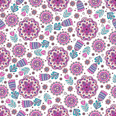 Fashionable fabric pattern. Seamless pattern Print. Vector. Doodles violet, orange and yellow on colorsのイラスト素材
