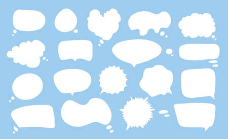 White speech bubbles. Thinking balloon talks bubbling chat comment cloud comic retro shouting voice shapes isolated setのイラスト素材