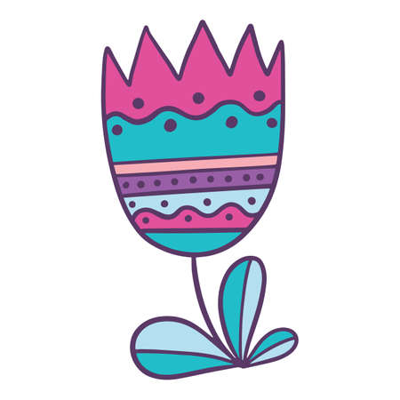 Hand drawn doodle flower isolated on white background. Bundle of love, romance and passion symbol for Valentines day. Romantic design element. Colored illustrationのイラスト素材