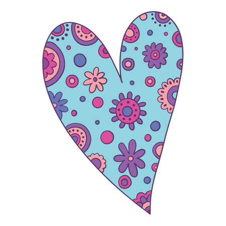 Hand drawn heart isolated on white background. Bundle of love, romance and passion symbol for Valentines day. Romantic design element. Colored illustrationのイラスト素材