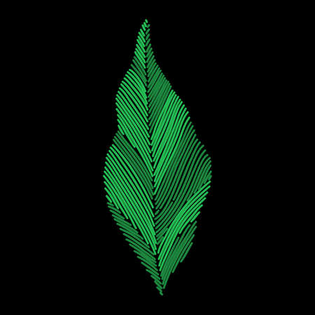 Embroidery green plant leaf constructor. Vector handmade floral ornament on dark background. Embroidery for fashion products. Elegant tiled design, best for print fabric or papper and moreのイラスト素材