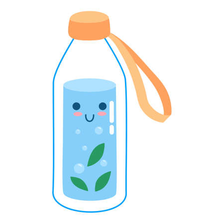 Cute water bottle funny stickers poster. World of drinks earth for health, glass decanter, ice liter beverages, , fitness diet, doodle cartoon neat vector illustration. Drink more waterのイラスト素材