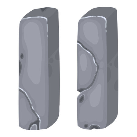 Stone plate, board, banner for games. GUI design element. Rock, metal panel, button, key, frame, arrow, object for navigation. Flat vector illustration isolated on white backgroundのイラスト素材