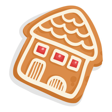Gingerbread, Christmas cookie. Xmas ginger bread, biscuit of different shapes with sweet sugar glaze. Festive holiday dessert, bakery. Flat vector illustration isolated on white backgroundのイラスト素材