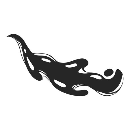 Black water splash. Abstract wet splatter drop for tattoo design, river wave ripple stain splash simple marine environment doodle. Vector isolated. Different dirt or ink shapeのイラスト素材