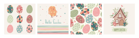 Happy Easter. Patterns. Modern geometric abstract style. A set of vector Easter illustrations....