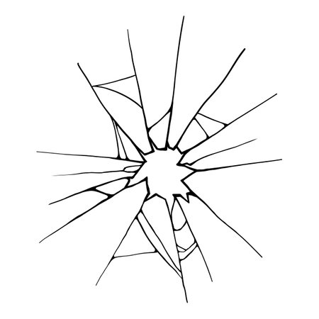 Cracked glass. Broken window, shattered glassy surface and break windshield glass texture silhouette. Crack shattered mirror or bullet hole. Vector illustration isolated iconのイラスト素材