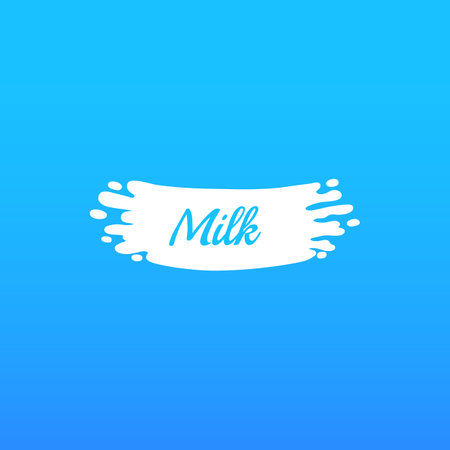 Cow milk splash with letters. Isolated white fresh farm goat milk splash drop silhouette icon for health dairy organic calcium yogurt food store dairy logo splashing shape vector labelのイラスト素材