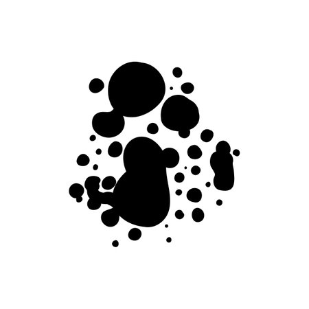 Grunge ink splatter. Splash of paint, spray drop staining and frame with wet paint drop traces vector. Illustration splash and drip design, silhouette blob sprayのイラスト素材