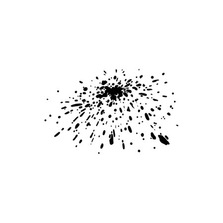 Grunge ink splatter. Splash of paint, spray drop staining and frame with wet paint drop traces vector. Illustration splash and drip design, silhouette blob sprayのイラスト素材