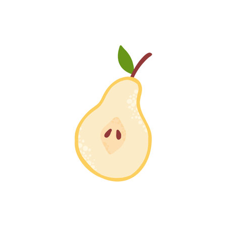 Doodle fruit. Natural tropical fruit, doodle vitamin pear. Vegan kitchen hand drawn, organic fruits or vegetarian food. Vector isolated icon illustrationのイラスト素材