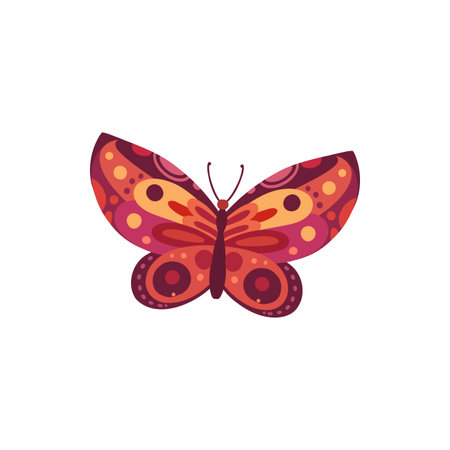 Butterfly vector illustration. Beautiful tropical moths isolated on white background. Flying cute insects with colorful wings in flat trendy style.のイラスト素材