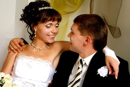 newly married together in a photo poseの写真素材