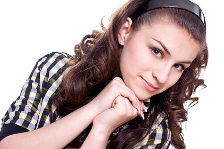 beautiful women in a jacket on a white background isolatedの写真素材