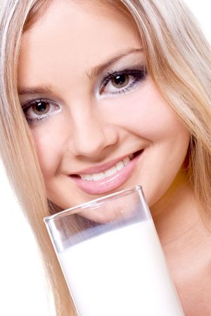 beautiful women in a colored shirt on a white backgroundの写真素材