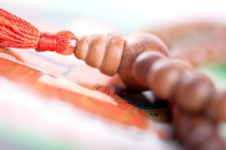 wooden beads are on the picture as a backgroundの写真素材