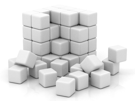 cube white assembling from blocks on a white backgroundの写真素材