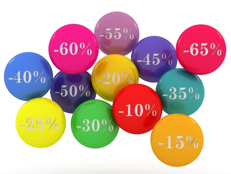 sale sphere with percent discount on a white backgroundの写真素材