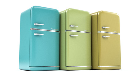 retro refrigerator on a white backgroundの写真素材