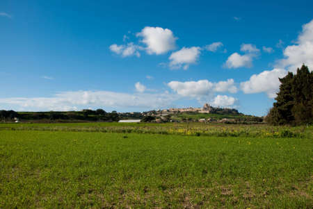Green fields and blue skiesの写真素材