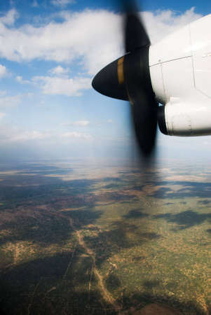 An airline propellor while in flight over Tanzania