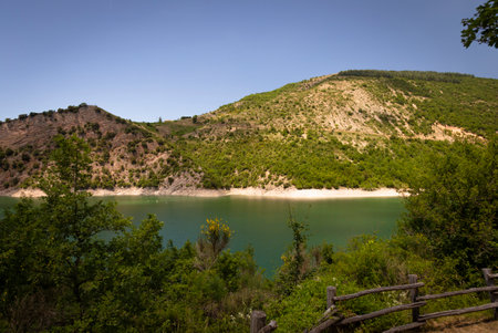 Lake Fiastra, a fantastic landscape, bathed by waterの写真素材