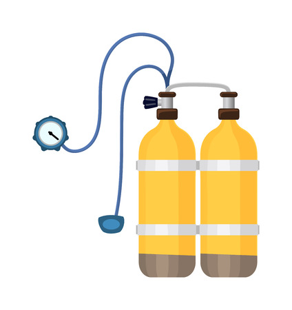 Diver cylinders oxygen tank isolated on white. Diving cylinder vector and diver cylinders oxygen tank. Scuba diver cylinders pressure underwater equipment. Aquatic recreational waterproof bottle.のイラスト素材