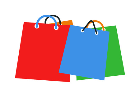 Colourful paper shopping bags isolated on white and shopping bag vector. Shopping bag fashion store empty market merchandise and shopping bag shop commerce package present packet group.のイラスト素材