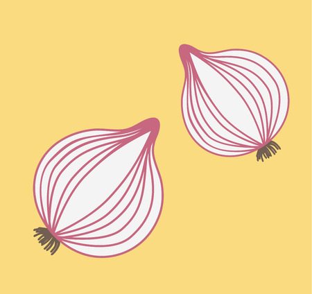 Red onion with fresh green sprout, half and onion rings isolated vector illustration. Red fresh onion and vegetable onion healthy food. Red onion with fresh green sprout and organic ripe.のイラスト素材