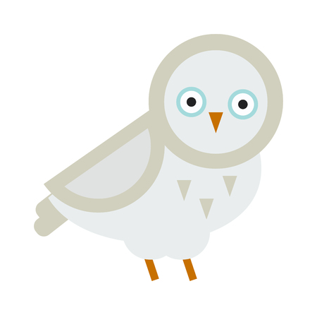 Owl white wild bird nature cartoon owl isolated. Owl flat bird character animal. Great horned Owl flat cartoon wildlife nature bird vector illustration.のイラスト素材