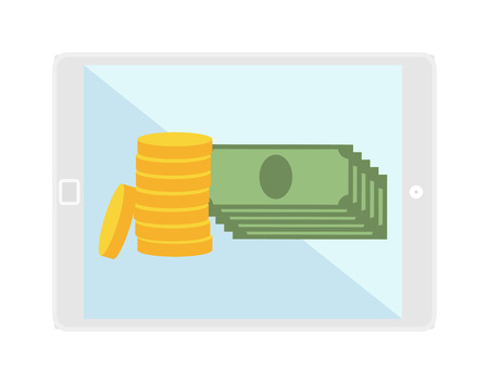 Tablet computer screen iwith money icons solated screen isolated digital technology vector smartphone icon. Screen tablet smartphone computer, screen tablet computer smartphone communication.のイラスト素材