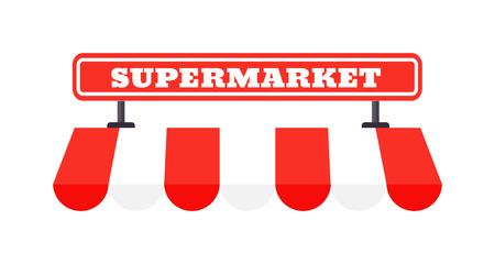 Shopping mall building supermarket signboard orthogonal icons and supermarket signboard clothes shop symbol. Flat supermarket signboard isolated vector illustration marketing sale service design.のイラスト素材