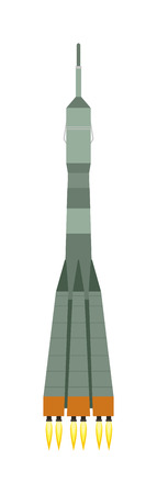 Vector rocket isolated on white and technology ship rocket cartoon design. Science future travel rocket and shuttle fly rocket. Speed galaxy fantasy rocket and futuristic spacecraft, astronaut rocketのイラスト素材