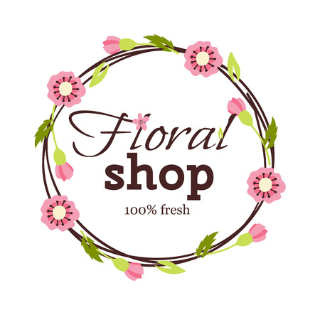 Bright logo for flower shop. Hand drawn emblems and floral signs for flower shop. Flower shop labels. Doodles, sketch floral and gardening logos and signs trendy linear style emblems flower shop.のイラスト素材