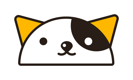 Vector portrait of exotic shorthair kitty head. Cute bi-color persian cat had with kind eyes. Portrait domestic graphic face kitty head. Kitty head nature symbol cartoon animal character.のイラスト素材