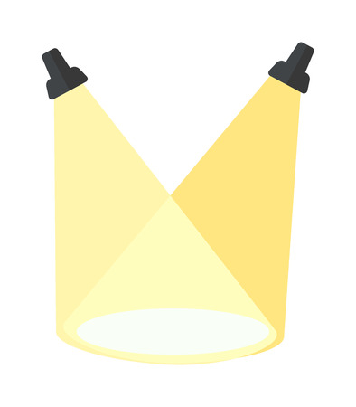 Vector spotlights scene light effects. Concert stage scene light party bright spotlight. Scene light shine design glow abstract empty theater. Night club beam disco shiny glowing decoration.のイラスト素材