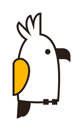 Clever speaking outline parrot sits on wooden pole, black outline silhouette on white background. Vector outline parrot bird sketch tattoo abstract macaw pet. Wild tropical cartoon parrot.のイラスト素材