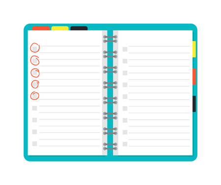 Opened notebook planner and white page. Open notebook vector illustration. Opened notepad book blank page white empty paper and opened notepad business note diary sheet education pad document templateのイラスト素材