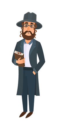 Orthodox jewish man vector illustration. Jewish man east tradition israeli religious belief judaism. Holiday comic character symbol jewish man. Religious orthodox men ethnic judaic people.のイラスト素材