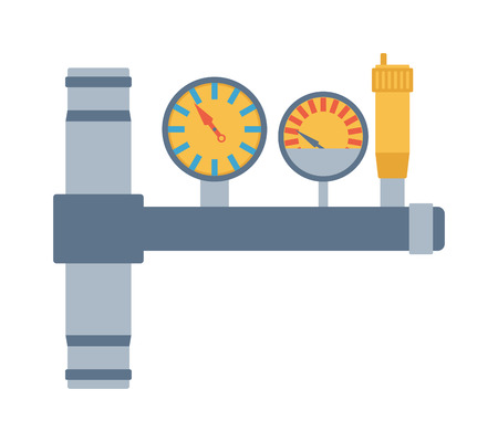 Pressure sensor differential tool vector icon or pressure sensor on factory pipeline. Circle pressure temperature sensor control for industrial. Gas or Oil industry. Water pressureのイラスト素材
