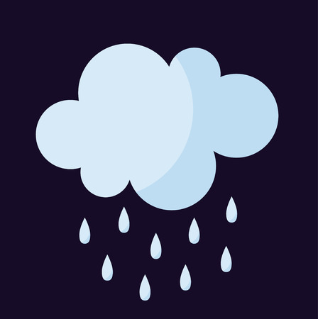Vector illustration of cool single weather rain cloud icon. Rain cloud with raindrops in dark sky. Rain weather sky climate storm symbol cloud. Cold season water nature forecast element.のイラスト素材