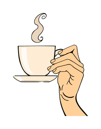 Human hand holding coffe cup pose signal human fingers. Human hand isolated. Silhouette of hand showing symbols finger thumb vector illustration.のイラスト素材