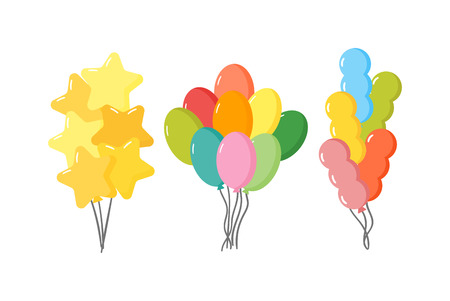 Color glossy balloons mega set vector illustration. Round entertainment balloons holiday festival happy gift. Balloons beautiful toy party day celebrate, isolated helium color carnival tool.のイラスト素材