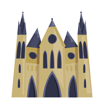 Cartoon fairy tale castle tower icon. Cute cartoon castle architecture. Vector illustration fantasy house fairytale medieval castle. Princess cartoon castle cartoon stronghold design fable isolated.のイラスト素材